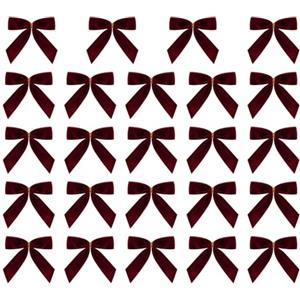 Generico Natalizio, con Design in Velluto, 24 Pezzi, 24 Pezzi Piccoli Fiocchi Natalizi in Velluto Bordeaux, Ornamenti Natalizi Vintage, Uso Festivo Versatile, per Alberi, Ghirlande, Matrimoni, Dec