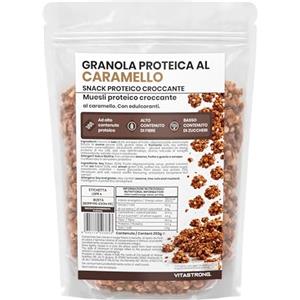 Vitastrong. Granola Proteica Caramello Vitastrong 250g, Muesli Croccante con 23,8g Proteine e 25,8g Fibre per 100g, con Avena, Soia e Gusto Caramello, Basso Contenuto di Zuccheri, per Colazione e Snack Fitness
