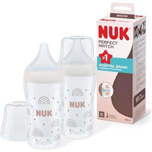 NUK Set biberon Perfect Match | 3+ mesi | Si adatta al palato del bambino | Controllo della temperatura | Sfiato anti-colica | 260 ml | Senza BPA | Tettarella media in silicone | Arcobaleno | 2 pezzi