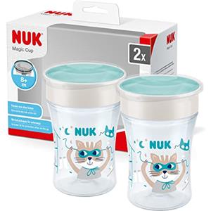NUK Magic Cup bicchiere antigoccia | Bordo anti-rovesciamento a 360° | 8+ mesi | Senza BPA | 230 ml | Turchese | 2 pezzi