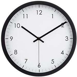 Amazon Basics Rotondo Orologio da parete classico, silenzioso, a batteria, facile da leggere, 30 cm, nero