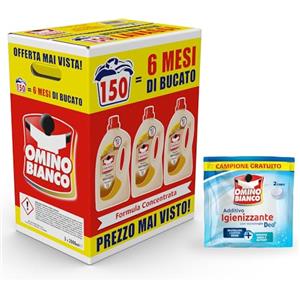 Omino Bianco Detersivo Lavatrice Marsiglia,150 Lavaggi, 2000ml x 3 +Omaggio