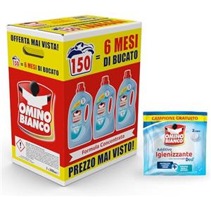 Omino Bianco Detersivo Lavatrice, Muschio Bianco, 2000 ml x 3 + Omaggio