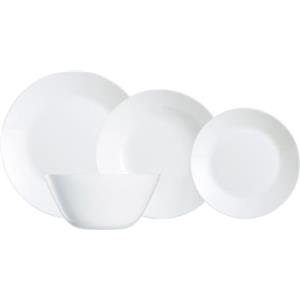 Arcopal Zelie - Servizio di piatti, Vetro temperato, Bianco, 19 pezzi | Bianco, design rotondo, finitura lucida, impilabile, prodotto in Francia, adatto al microonde