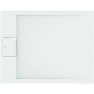 Ideal Standard - Ultra Flat S i.life, Piatto doccia rettangolare 90x70 in resina, Piletta di scarico lato corto, Finitura opaca effetto pietra, Bianco