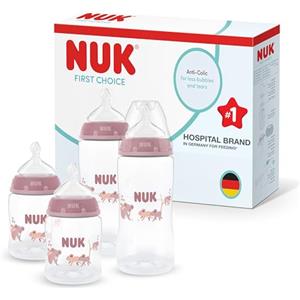 NUK First Choice Biberon | 0-3+ mesi | 150 ml & 300 ml | Biberon anti-colica | PP | Indicatore di controllo della temperatura | Koala | Confezione da 4