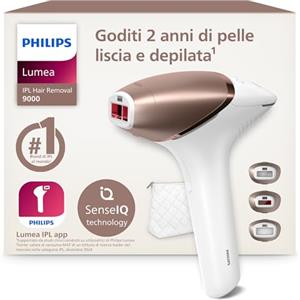 Philips Lumea 9000 Series, dispositivo di epilazione IPL, alternativa ai dispositivi di epilazione laser, SenseIQ, 3 accessori per viso, corpo e zone di precisione, con e senza filo, BRI955/00