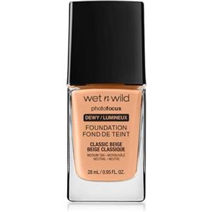 Wet n Wild Photo Focus Dewy Foundation, Fondotinta Liquido Idratante per Pelle Normale/Secca a Coprenza Modulabile dal Finish Luminoso, Classic Beige