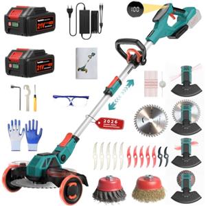 Traumheim Tagliaerba a Batteria 21V, Compatibile con Batterie Makita, Decespugliatore con Spazzola per Erbacce, 2 Batterie da 4.0Ah Incluse, Motore senza Spazzole da 900W per Prato, Giardino, Cortile (Rosso)