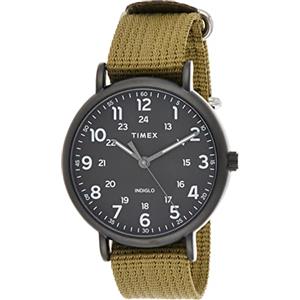 Timex Weekender XL TW2U68200 - Orologio da uomo da 43 mm, cassa nera, cinturino in tessuto verde oliva