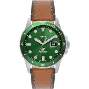 Fossil Orologio subacqueo blu da uomo, movimento al quarzo con data a tre lancette e cinturino in acciaio inossidabile o in pelle, 42 mm, Verde e marrone