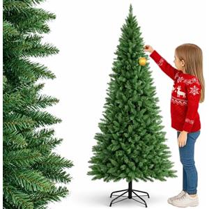 BAKAJI Albero di Natale Slim Molto Folto Ecologico e Ignifugo con Base a Croce in Ferro Pieghevole, Decorazione Natalizia Salvaspazio Foltissima con Rami Realistici (Verde Pino dei Sogni, 120 cm)