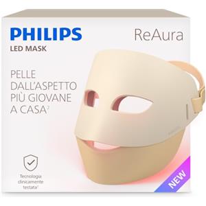 Philips ReAura Maschera facciale a LED - 3 in 1 per viso, contorno occhi e collo, 3 modalità, a luce rossa, blu e vicino infrarosso¹ clinicamente testata, flessibile, routine da 10 minuti, LTM7100/00