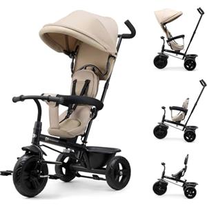 kk Kinderkraft Kinderkraft FREEWAY 2, Triciclo Evolutivo per Bambini, Seduta Girevole a 360°, Pedali Liberi, Cintura a 3 Punti, Freno Centrale, 9 Mesi-5 Anni, Beige