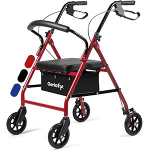 Geriafy Deambulatore per anziani pieghevole con seduta, Lambda Rosso