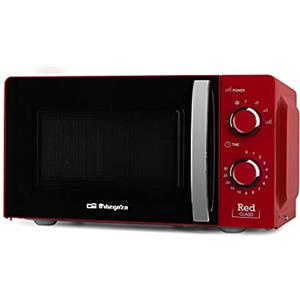 Orbegozo MI 2121, Microonde, 700 W, 6 livelli di funzionamento, capacità 20 litri, timer fino a 30 minuti, programma di scongelamento, segnale di fine cottura, colore rosso