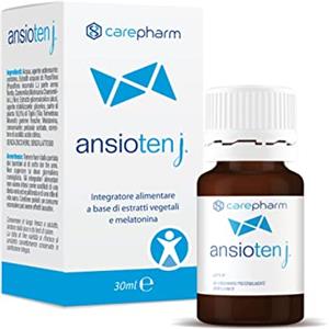 Carepharm, Ansioten Junior, Integratore Alimentare a Base di Estratti Vegetali e Melatonina, Favorisce il Rilassamento e il Benessere Mentale, Senza Zuccheri, Senza Lattosio, 30 ml
