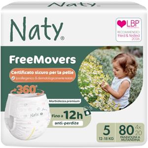 Naty FreeMovers Pannolini a Mutandina, Taglia 5 (12-18kg), 80 pezzi