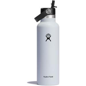 Hydro Flask - Standard Mouth - Bottiglia d'acqua da 621 ml (21 oz) - Acciaio inossidabile con isolamento sottovuoto e coperchio a cannuccia - Standard Mouth - White