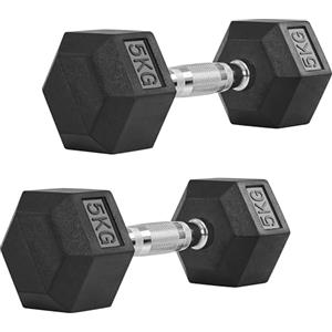Yaheetech Set di 2 Manubri Esagonali da 5/10 kg, Pesi Palestra in Ghisa Gommata Resistente con Impugnatura Ergonomica Antiscivolo, per Allenamento Completo di Palestra in Casa, Nero (Nero, 2 × 5 kg)