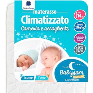 Babysom - Materasso Lettino Bambino Climatizzato Estate/Inverno | Per Neonato - 70x140 cm - Altezza 14cm - Traspirante - Antiacaro e Antisoffoco - Garanzia 10 anni