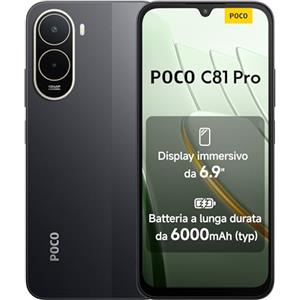 XIAOMI POCO C81 Pro, Smartphone 4+128GB, Nero, Batteria da 6000mAh(typ)