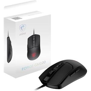 msi FORGE GM100 Gaming Mouse - Sensore ottico 6400 DPI, design simmetrico, switch con oltre 10 milioni di click, 7 tasti, latenza 8 ms, LED RGB, peso 108 g - cablato