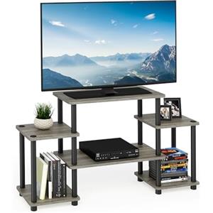 Furinno Turn-N-Tube No Tools Supporti TV Senza Attrezzi, Legno, Rovere Francese Grigio/Nero, 29.46 x 29.46 x 58.04 cm