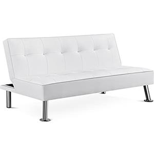 Yaheetech Divano Letto 3 Posti Divano Trasformabile in Letto Bianco/Pelle