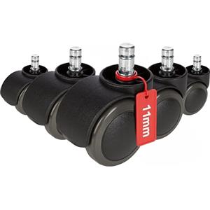 HJH Office 619026 5x rotelle per pavimenti rigidi 11mm / 50mm ROLO Rotelle per sedie antirumore per pavimenti rigidi (confezione da 5)