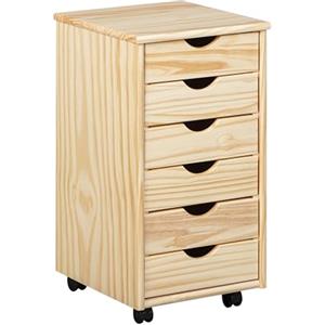Inter Link - Piedistallo mobile - Piedistallo mobile con 6 cassetti - Piedistallo per ufficio - Mobiletto - Carrello mobile - Cassettiera - Legno di pino massiccio - Laccato naturale - LxPxH: 35x39x66 cm - Nils