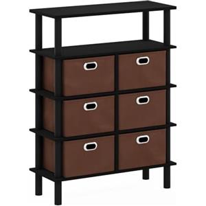 Furinno Frans Tavolo consolle contenitori, Legno ingegnerizzato, Rovere Nero/Nero/Marrone, 3-Tier