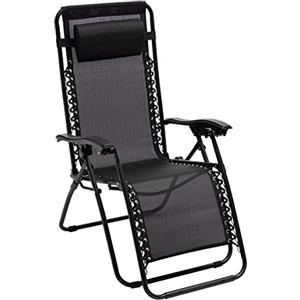 Baroni Home Sedia Sdraio Zero Gravity da Giardino, Chaise Longue Pieghevole da Esterno, Sdraio Salvaspazio per Piscina e Terrazzo, Poltrona Relax, 165x65x93 cm Nero
