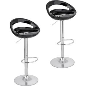 Baroni Home 2 Sgabelli Bar Girevole Altezza Regolabile, Seduta in Plastica e Schineale, Base Cromata, Poggiapiedi e Fondo Antigraffio, Sgabello Cucina e Penisola, 37x45x59-79 cm, Nero 2 Pezzi