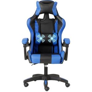 Baroni Home Sedia da Gaming Ergonomica con Massaggiatore Lombare, Sedia da Ufficio con Schienale Reclinabile con Cuscini Regolabili Poggiatesta e Supporto Schiena, Blu