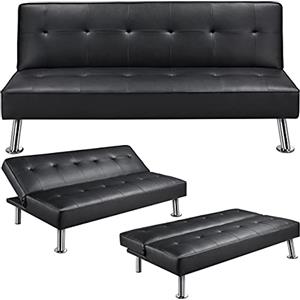 Yaheetech Divano Letto 3 Posti Divano Trasformabile in Letto Nero/Pelle