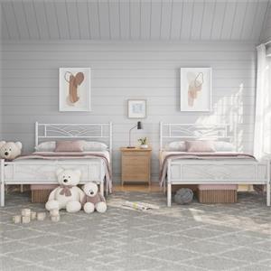 Yaheetech Set di 2 Struttura Letto Singolo in Ferro 90 x 200 cm, Bianco