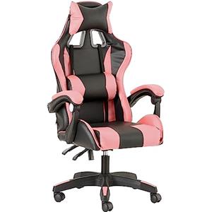 Baroni Home Sedia da Gaming, Sedia Ufficio Ergonomica con Schienale Regolabile, Poggiatesta e Supporto Lombare, Rosa