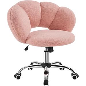 Yaheetech Sedia Scrivania Senza Braccioli Schienale a Nuvola Rosa | Sedia da Studio con Ruote, Altezza Regolabile, Tessuto Bouclé, Ufficio, Studio, Camera da Letto