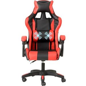 Baroni Home Sedia da Gaming Ergonomica con Massaggiatore Lombare, Sedia da Ufficio con Schienale Reclinabile con Cuscini Regolabili Poggiatesta e Supporto Schiena, Rosso