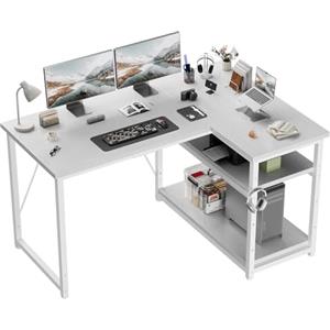 JUMMICO Scrivania Angolare a L 120x80 cm Design Moderno Bianco | per Computer con Ripiani e Divisori - Compatta per Studio, Lavoro e Gaming, Ideale per Camera da Letto e Ufficio