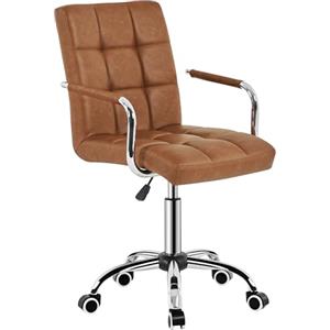 Yaheetech Sedia Ufficio con Rotelle Altezza Regolabile Marrone Vintage | Sedia da Scrivania Girevole in Ecopelle con Braccioli Rimovibili per Studio, Camera da Letto