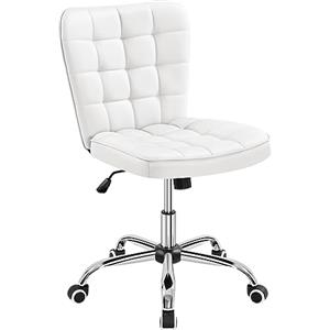 Yaheetech Sedia Ufficio Srivania Senza Braccioli in Ecopelle Bianca | Altezza Regolabile, Girevole a 360°, con Ruote, Funzione Dondolo, Portata 136 KG