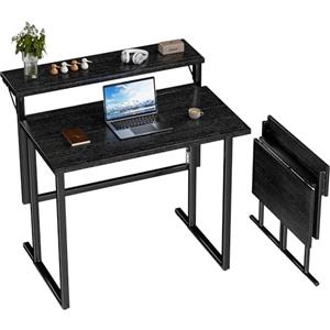 JUMMICO Tavolo Pieghevole per PC a Due Livelli 80 x 62 cm Nero