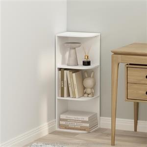 Furinno REED Mensola Angolare, 3 Ripiani, Libreria Angolare, Mensola da Angolo, Scaffale, per Organizzazione e Storage, Studio, Soggiorno, Bianco