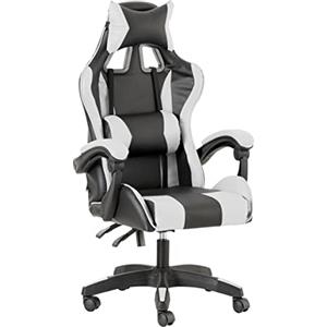 Baroni Home Sedia da Gaming, Sedia Ufficio Ergonomica con Schienale Regolabile, Poggiatesta e Supporto Lombare, Bianco
