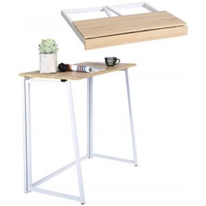 MEUBLE COSY Tavolo Pieghevole Scrivania Portatile Postazione di Lavoro per Computer Soggiorno Ufficio Piccoli Spazi, Facile da Montare, Struttura in Metallo, Rovere e Bianco