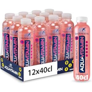 San Benedetto Aquavitamin BEAUTY-YOU Gusto Frutti Rossi, Bevanda con alto contenuto di Vitamina C, Vitamine in Acqua Minerale, 12x400 ml