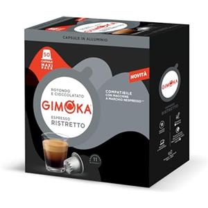 Gimoka - Miscela Espresso Ristretto, Intensità 11/13, 50 Capsule in Alluminio Compatibili con Sistema Nespresso, Gusto Rotondo e Cioccolatato con Tostatura Scura