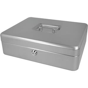 Westcott Cassetta portavalori con serratura Westcott (grande, 30 cm) argento | Cassetta con serratura in lamiera d'acciaio con 2 chiavi | Inserto rimovibile per monete con 5 scomparti | E-51002 SILVER